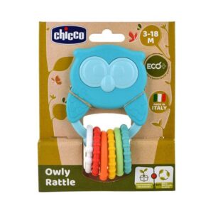 Owly the owl shaped blue rattle